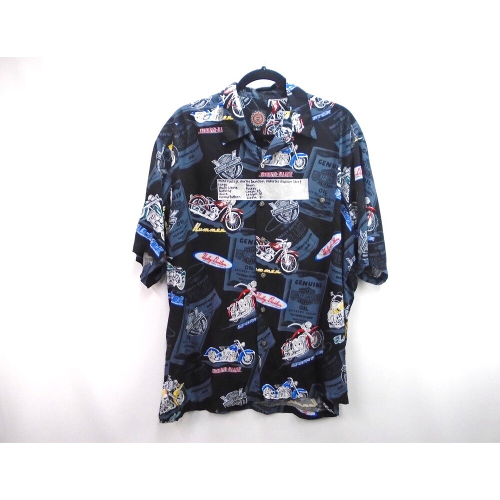 Harley-Davidson Tori Richard 'Motor Oil' Hawaiian Camp Shirt Size L Made Hawaii